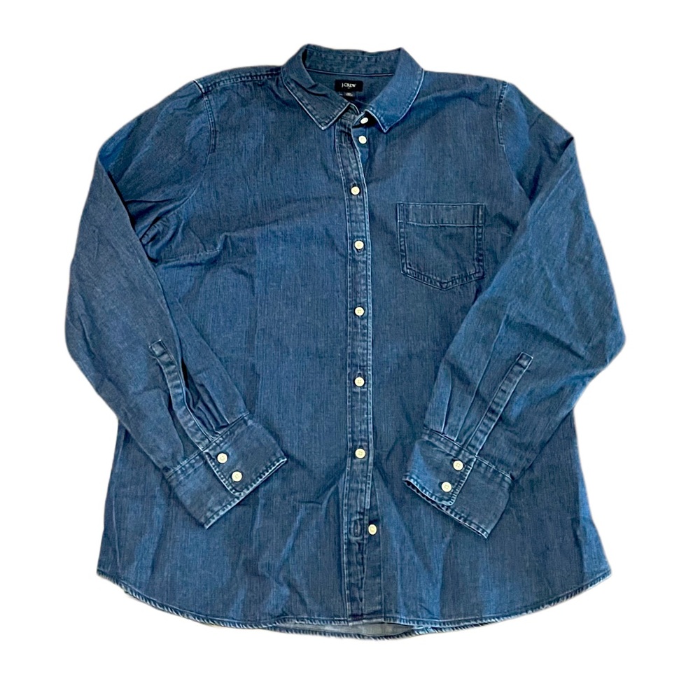 J. Crew long sleeve denim blouse, button down size XL.